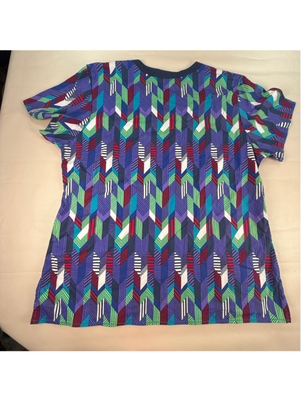 WonderWink WonderFLEX Scrub Top Women Large Multicolor Geometric Print Pockets